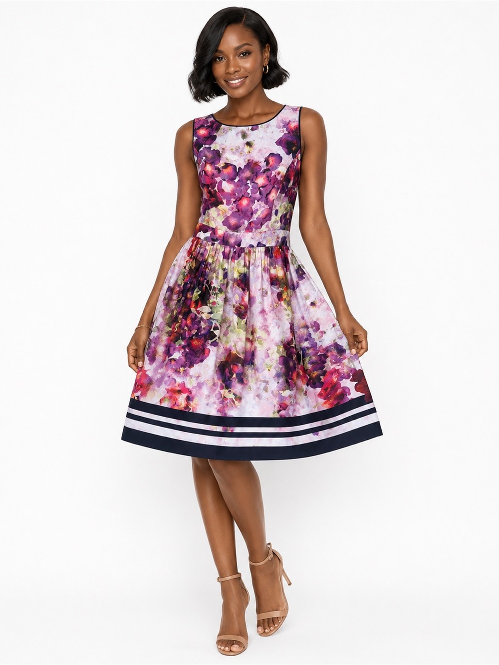 Liz Claiborne A-Line Purple Floral Fit-and-Flare Dress Sz 14